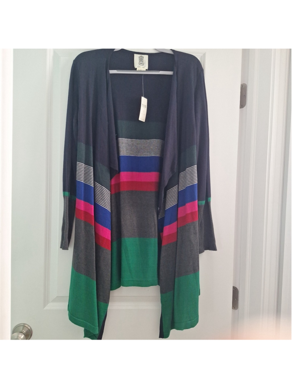Lili's Closet Anthropologie Junie Striped Open Cardigan Sweater Womens Large L